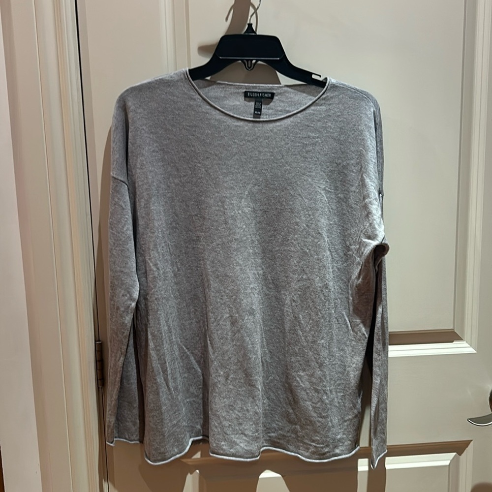 🎀EILEEN FISHER scoop neck cotton and silk blend xs grey pull over